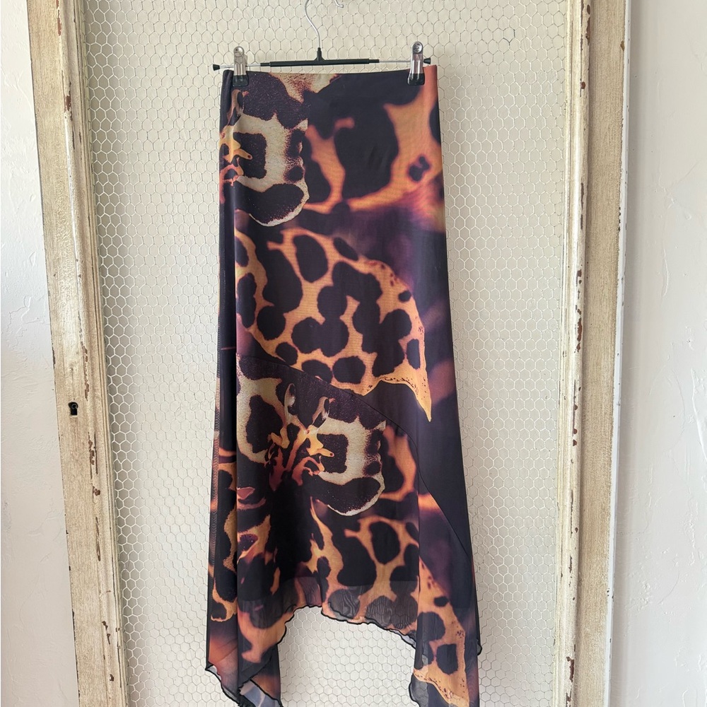 Topshop Asymmetrical Leopard Print Skirt - Black and Brown